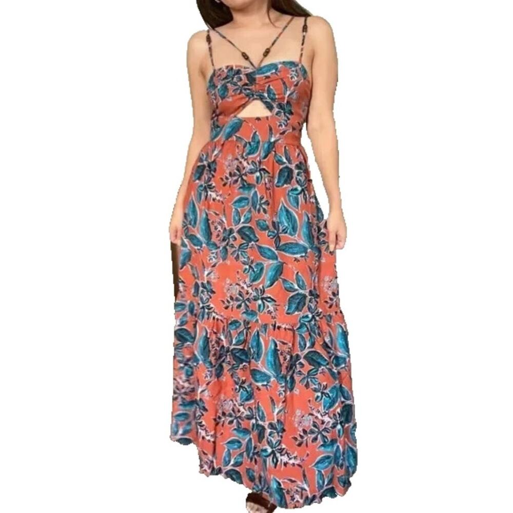 Jason Wu Tropical Floral Midi Maxi Dress Medium Linen Blend Vacation Resortwear